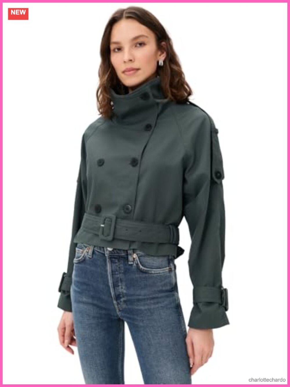 Lioness Cropped Trench Coat Mid-Weight Twill Funnel Neck